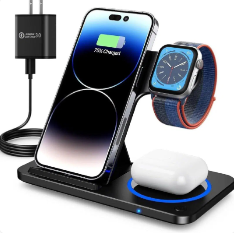 3-in-1 Magnetic Foldable Wireless Charger Stand – Fast Charging