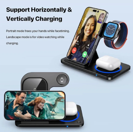 3-in-1 Magnetic Foldable Wireless Charger Stand – Fast Charging