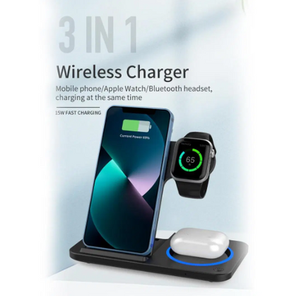 3-in-1 Magnetic Foldable Wireless Charger Stand – Fast Charging