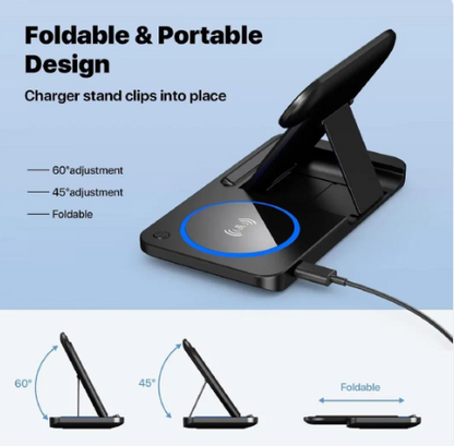 3-in-1 Magnetic Foldable Wireless Charger Stand – Fast Charging